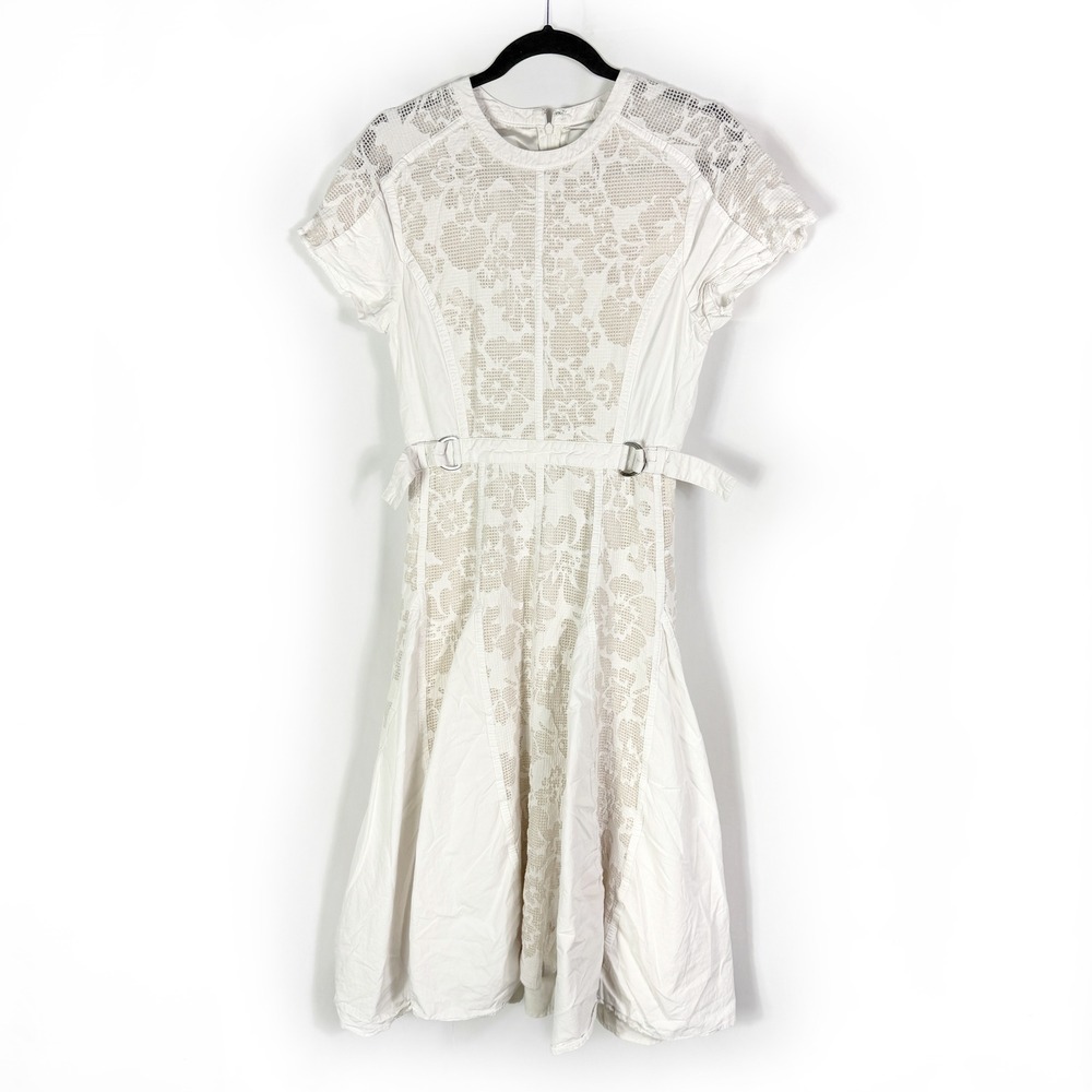 3.1 Phillip Lim Bonded Lace Midi Dress White Fit n Flare Short Sleeve Sz 4 - Picture 5 of 11
